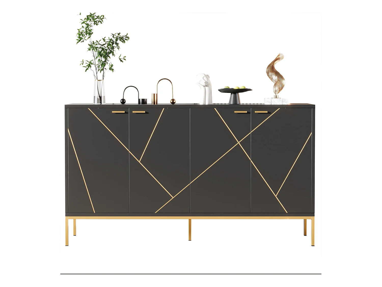 Buffet 150x40x80 cm avec des cloisons réglables panneaux de particules en noir pour salon