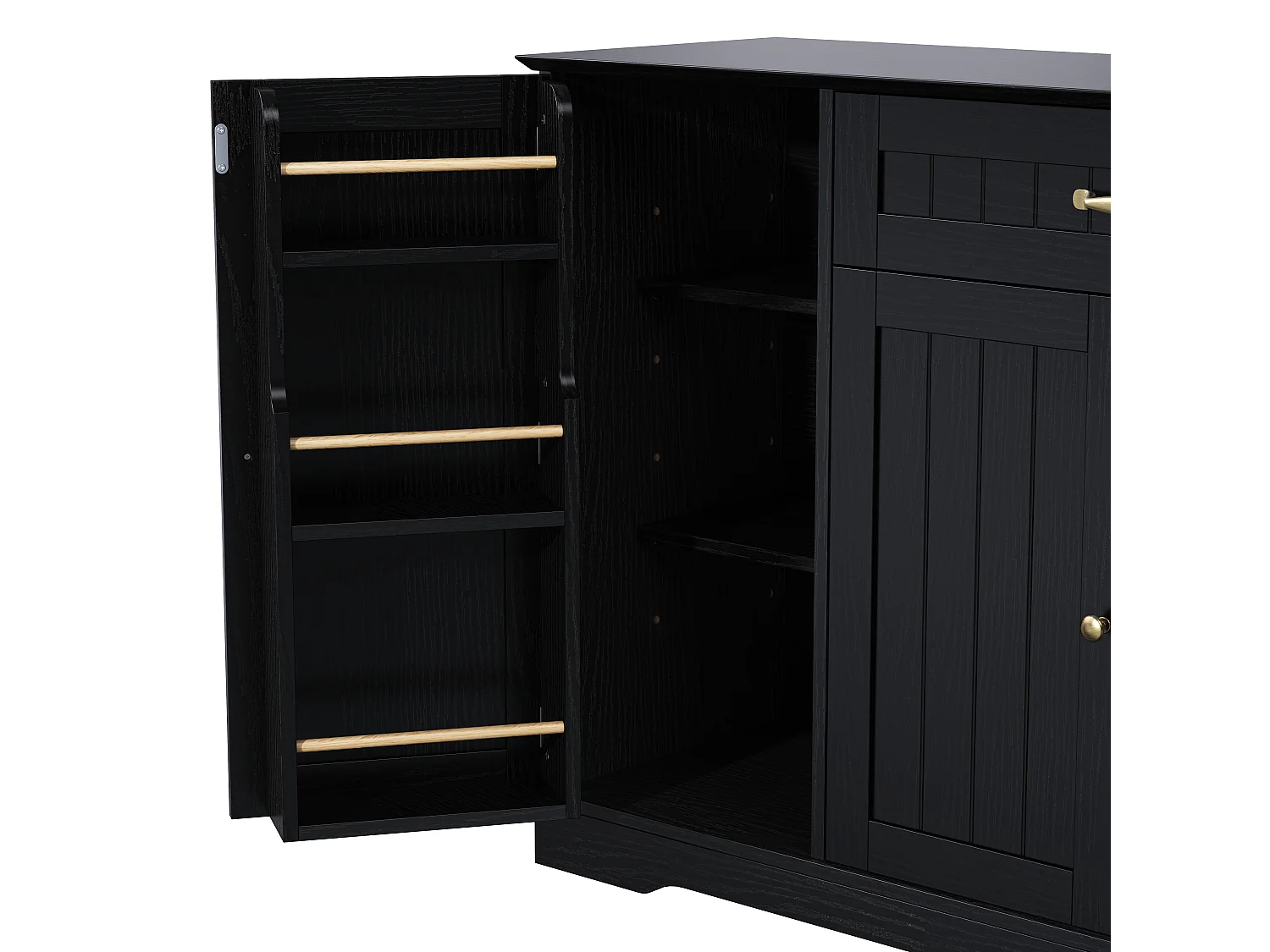 Buffet 4 portes et 1 tiroir, étagères réglables, grande ouverture, MDF, noir