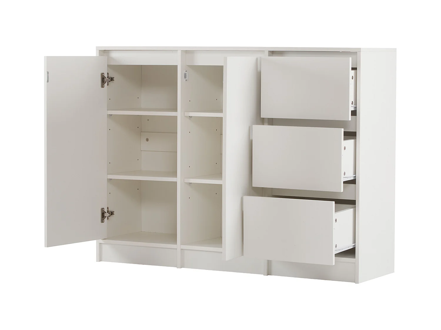 Dressoir 120x35x90 cm met lades en verstelbare planken, spaanplaat in wit, voor woonkamer