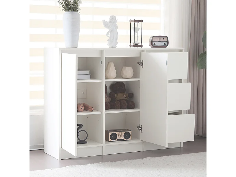 Dressoir 120x35x90 cm met lades en verstelbare planken, spaanplaat in wit, voor woonkamer