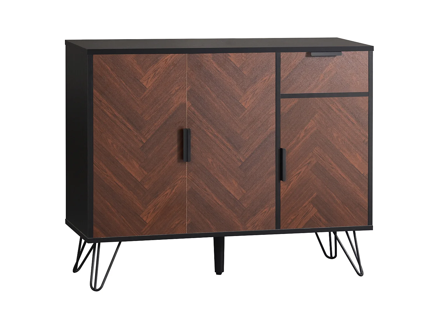 Buffet 90x30x71.5 cm avec tiroirs et étagères réglables panneaux de particules en Couleurs noires et naturelles pour salon