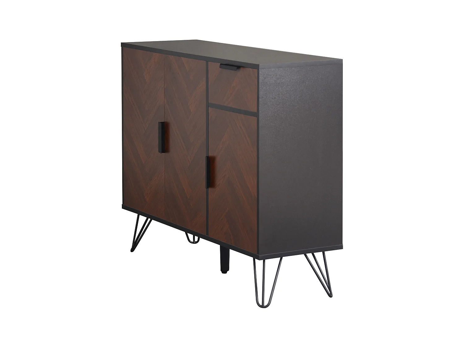 Buffet 90x30x71.5 cm avec tiroirs et étagères réglables panneaux de particules en Couleurs noires et naturelles pour salon