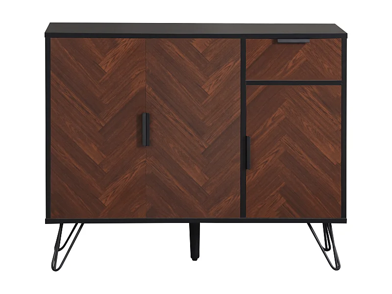 Dressoir 90x30x71,5 cm met lades en verstelbare planken, spaanplaat in zwarte en natuurlijke kleuren voor de woonkamer