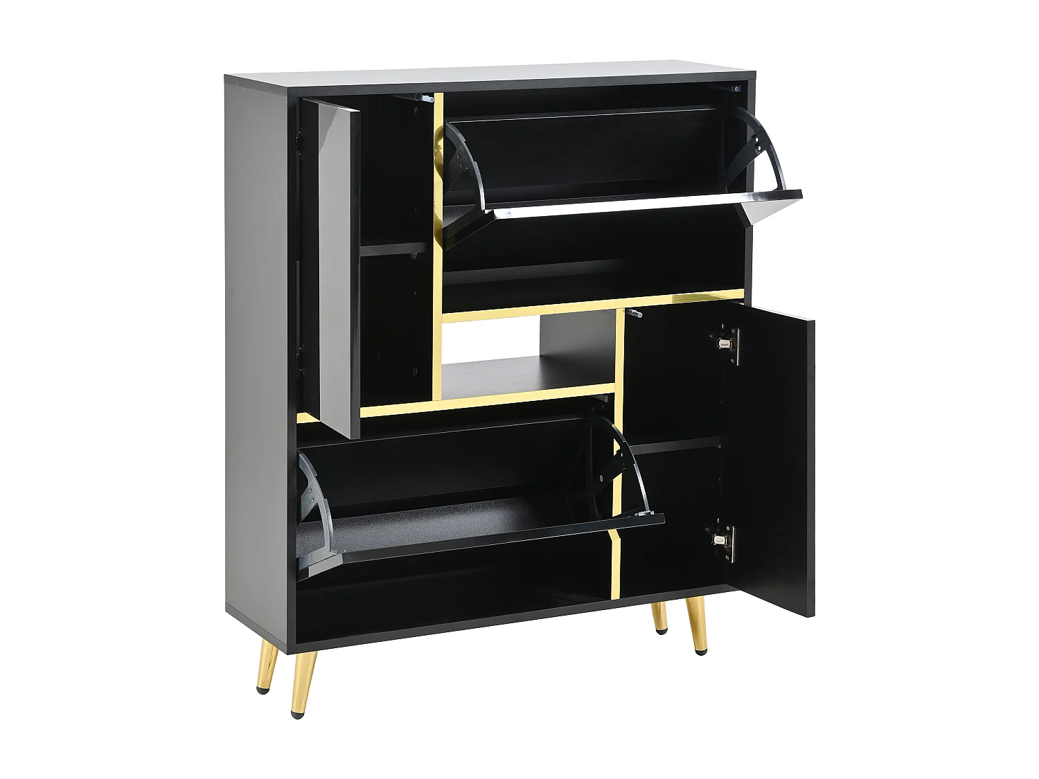 Meuble à chaussures 80x25x96 cm avec cloisons réglables et bande lumineuse LED en noir pour salon