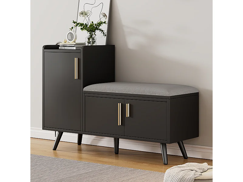 Schoenenkast 100x34x69 cm met drie opbergdeuren, spaanplaat in zwart, voor woonkamer