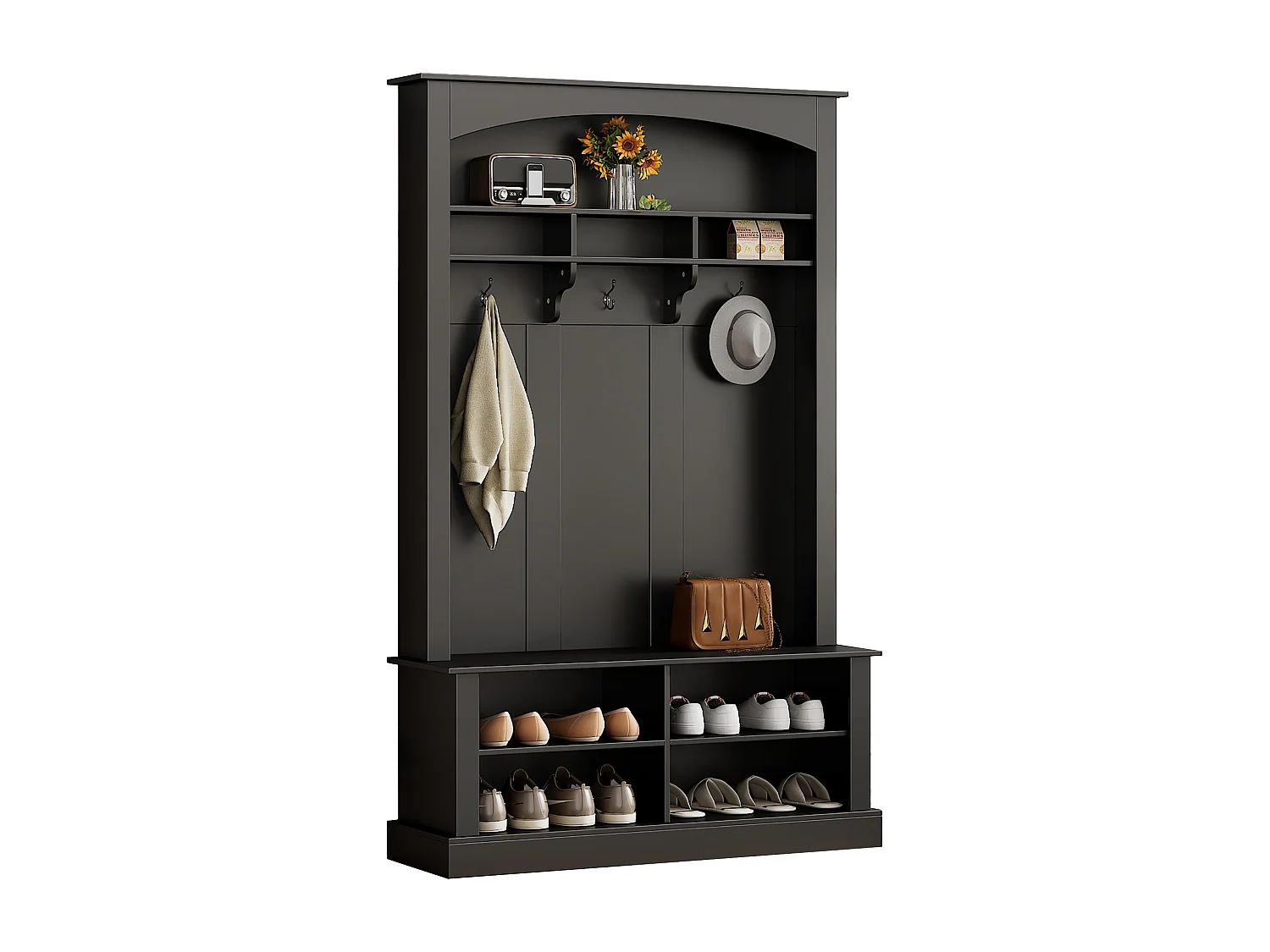 Entree-garderobe set 120x40x190 cm, 3-in-1, verstelbare planken, plank en haken, spaanplaat, zwart