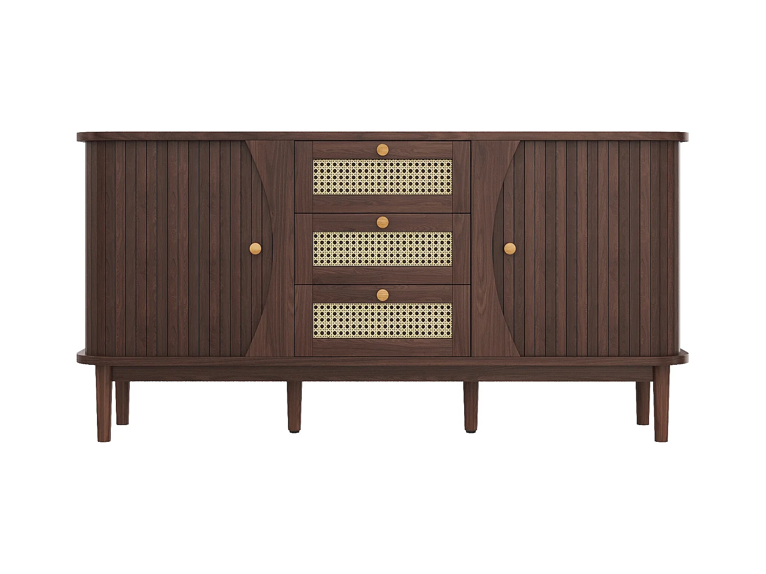 Buffet 140.5x40x76 cm avec tiroirs et étagères réglables panneaux de particules en Couleur naturelle pour salon