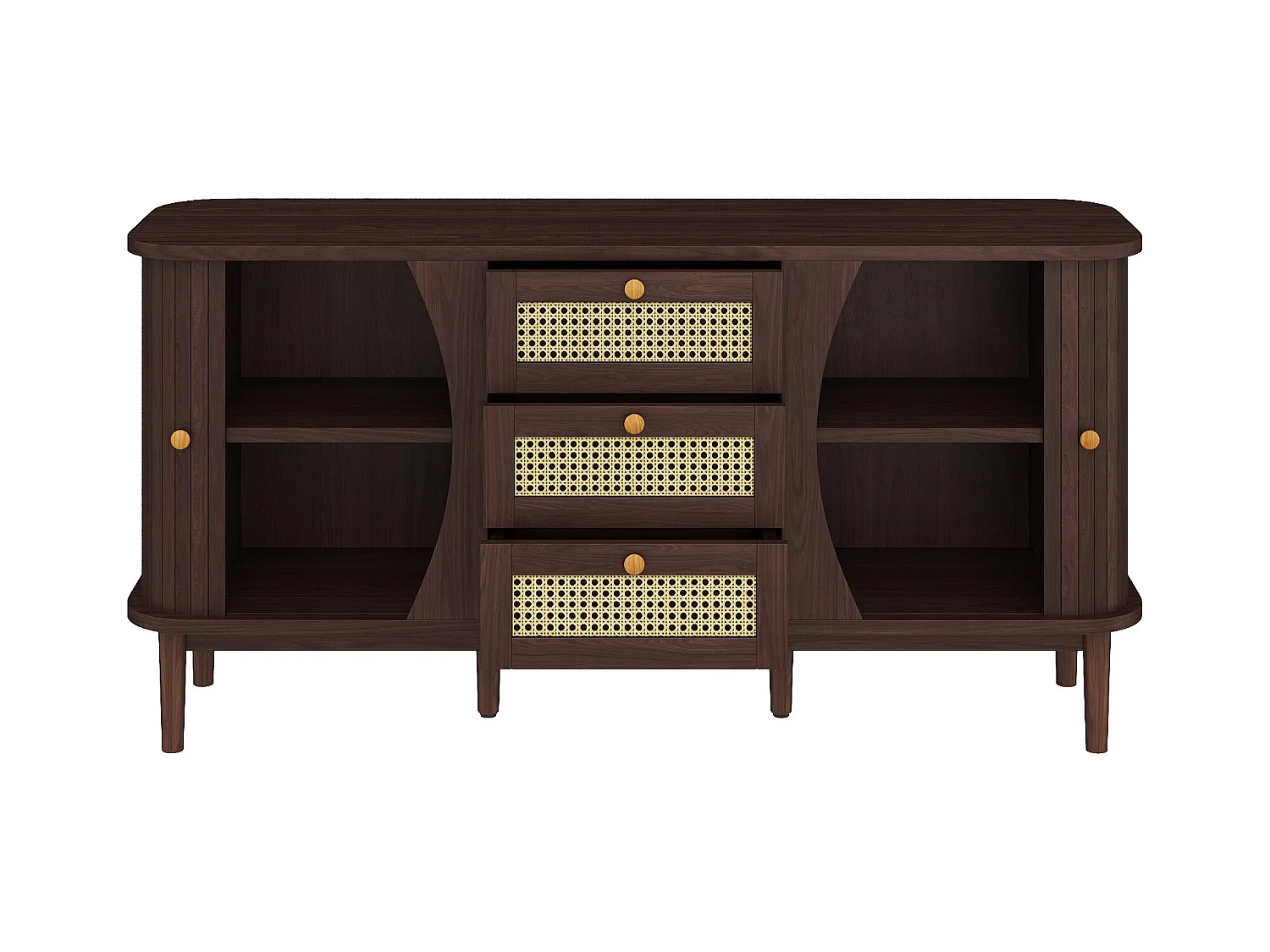 Buffet 140.5x40x76 cm avec tiroirs et étagères réglables panneaux de particules en Couleur naturelle pour salon