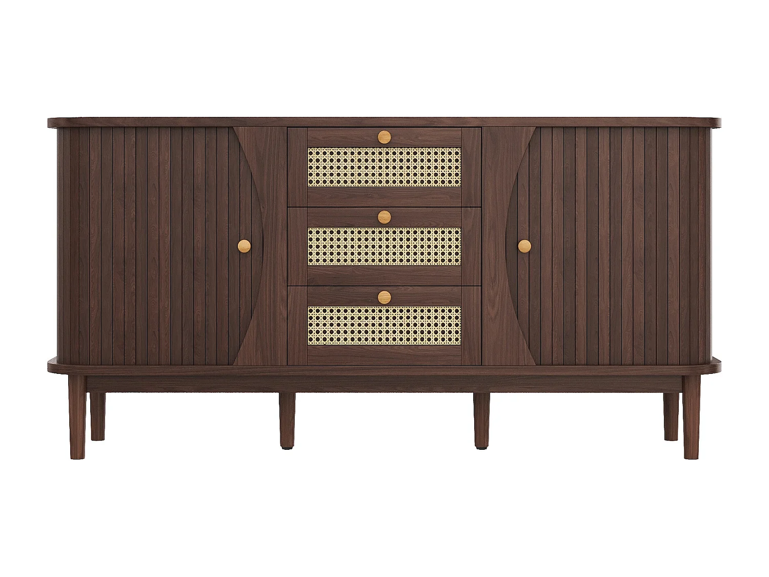 Buffet 140.5x40x76 cm avec tiroirs et étagères réglables panneaux de particules en Couleur naturelle pour salon