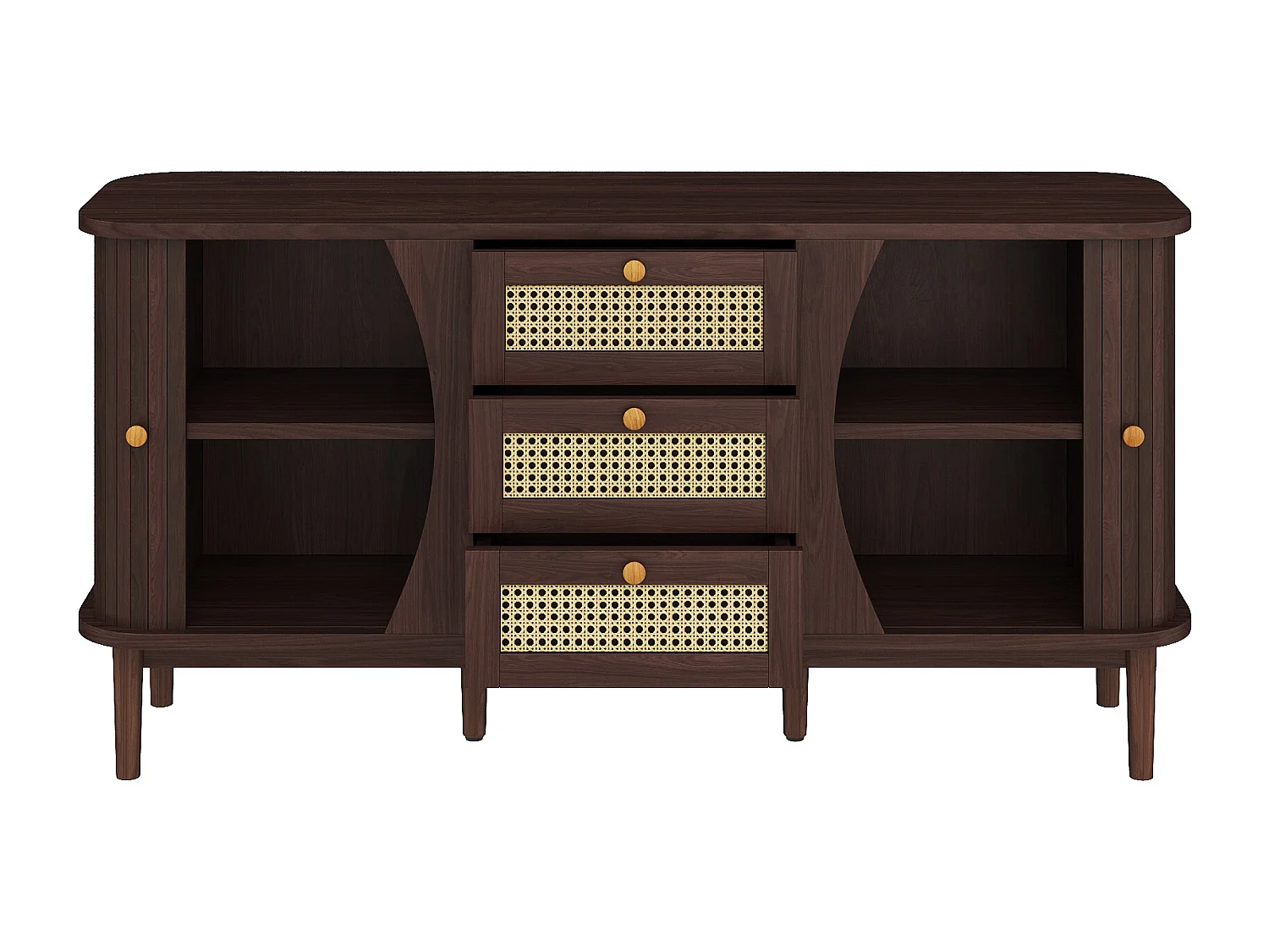 Buffet 140.5x40x76 cm avec tiroirs et étagères réglables panneaux de particules en Couleur naturelle pour salon