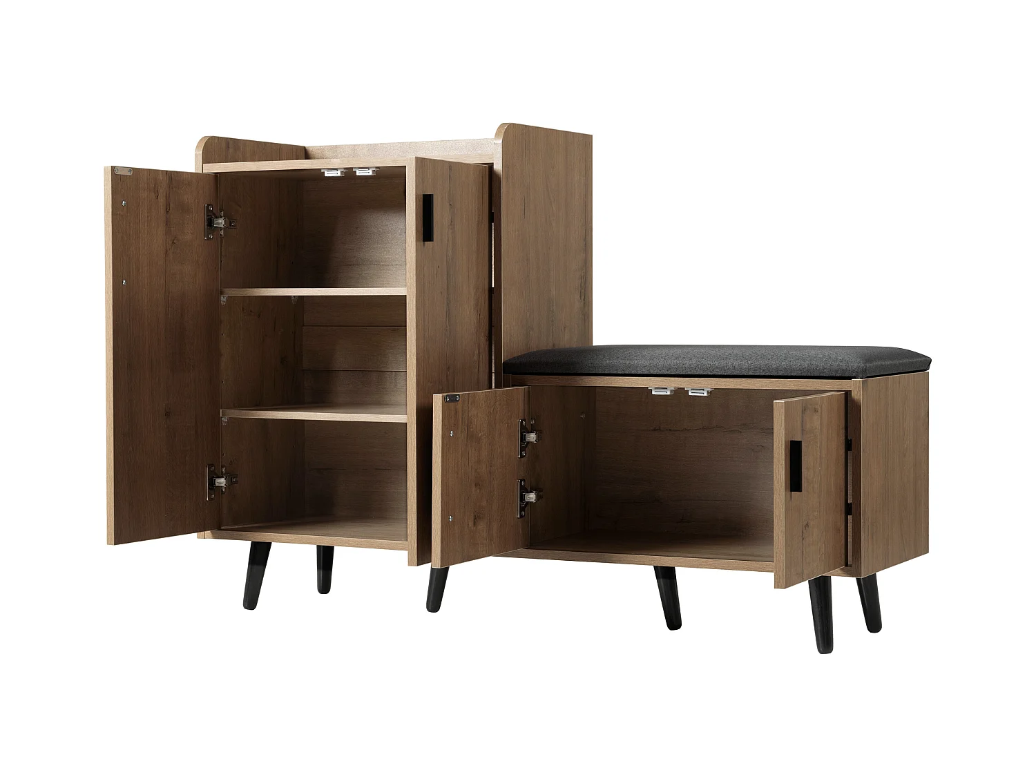 Meuble à chaussures 120x34x82.8 cm avec quatre portes de rangement panneaux de particules Couleur naturelle pour salon