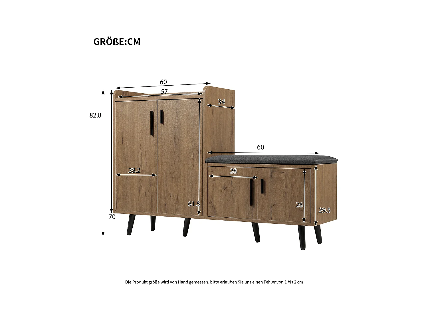 Meuble à chaussures 120x34x82.8 cm avec quatre portes de rangement panneaux de particules Couleur naturelle pour salon