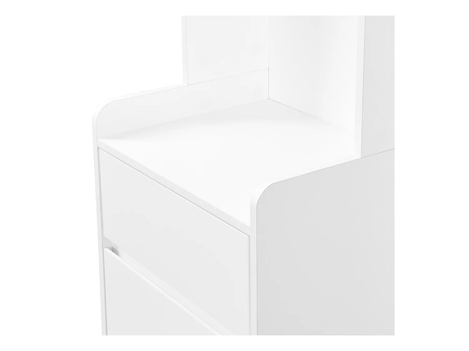 Halmeubelset 100x35x180 met lades en opbergkasten. Gemaakt van wit MDF, geschikt voor woonkamer en hal.