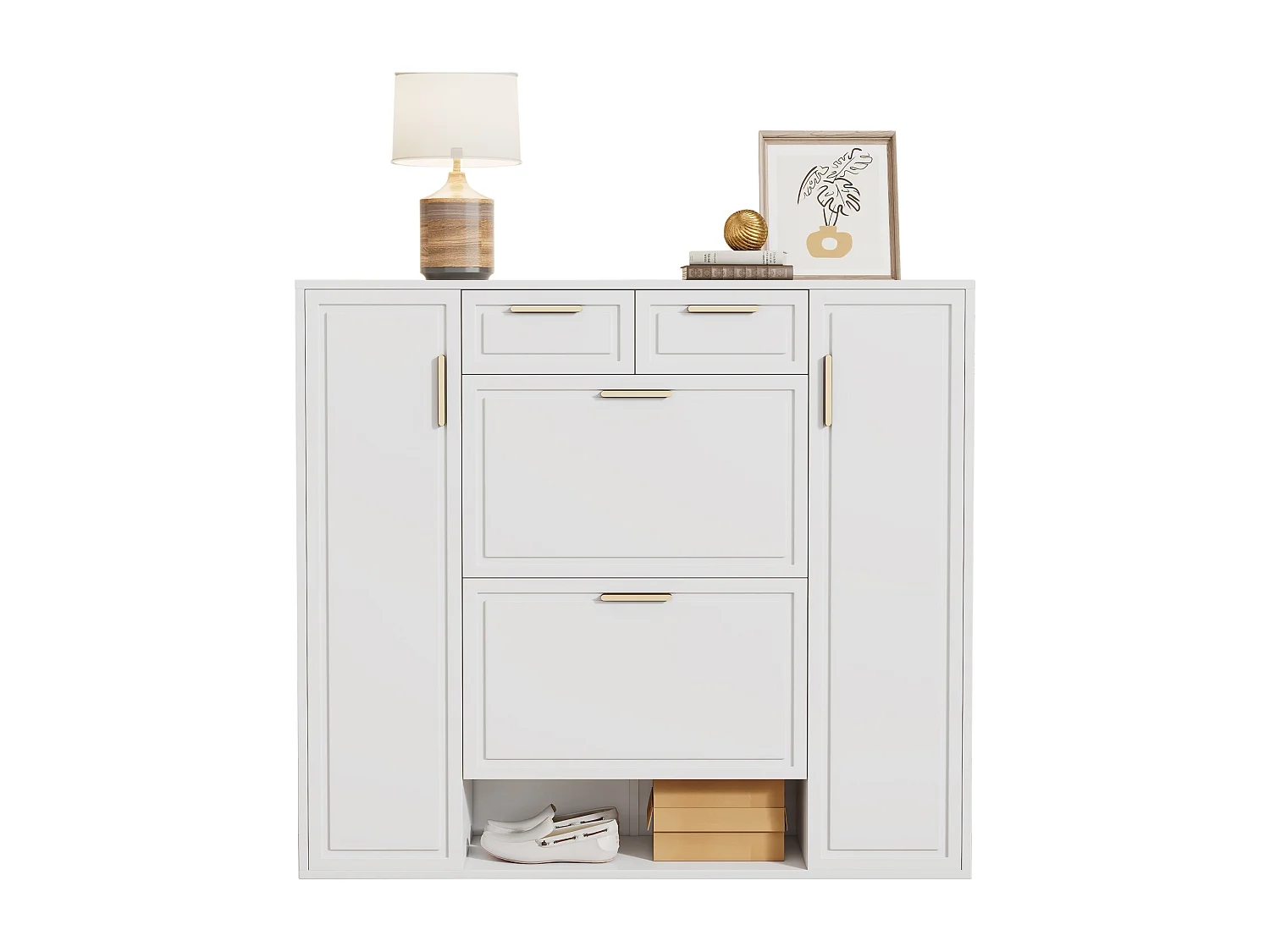 Meuble à chaussures 24x120x107cm meuble de rangement moderne stable MDF pour hall blanc