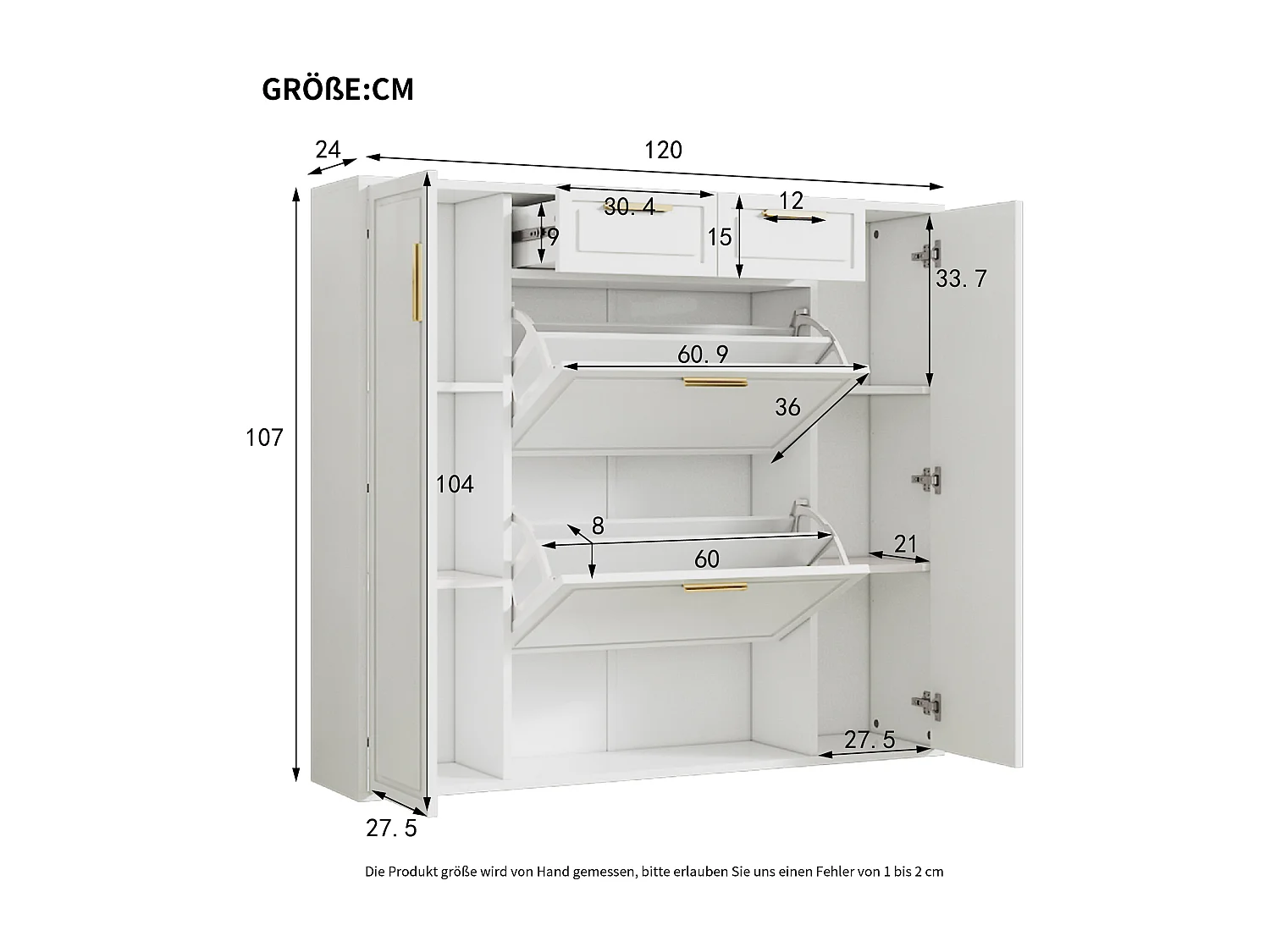 Meuble à chaussures 24x120x107cm meuble de rangement moderne stable MDF pour hall blanc
