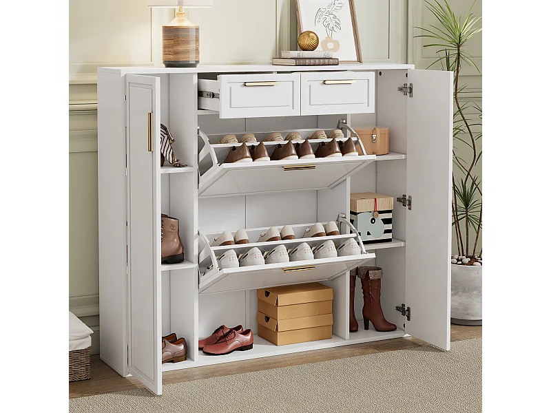 Meuble à chaussures 24x120x107cm meuble de rangement moderne stable MDF pour hall blanc