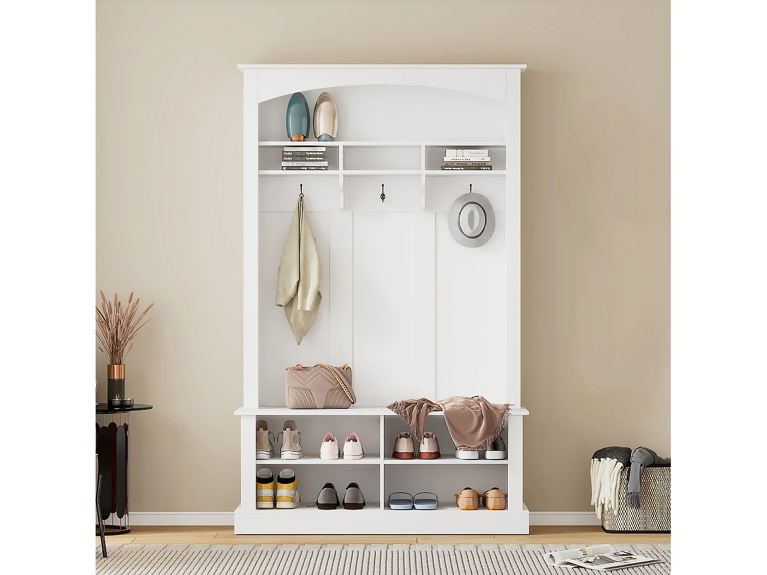 Ensemble de meubles d'entrée 120x40x190 cm avec étagère à chaussures et banc Panneaux de particules en blanc pour salon