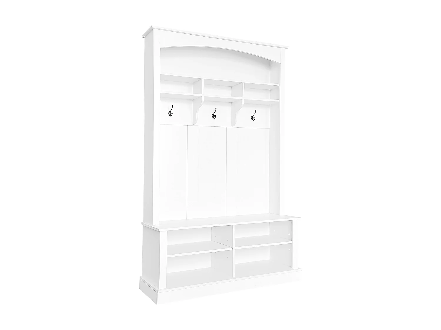 Porte manteau avec banc 120x40x190 cm, 3 en 1, étagères réglables, avec tablettes de rangement, panneau de particules blanc