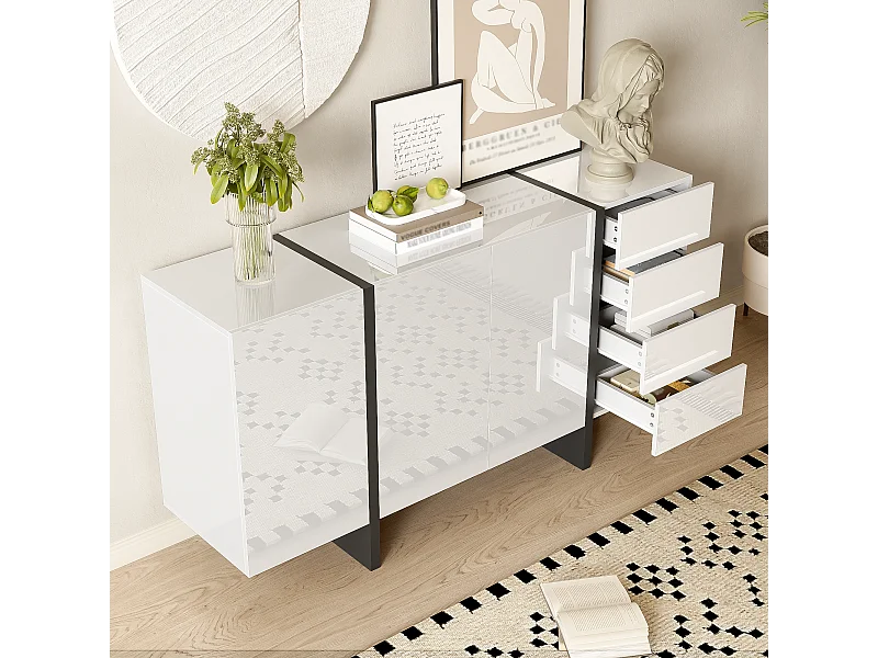 Buffet 150x40x80cm avec 2 portes 4 tiroirs Matériel MDF Blanc Convient pour le salon