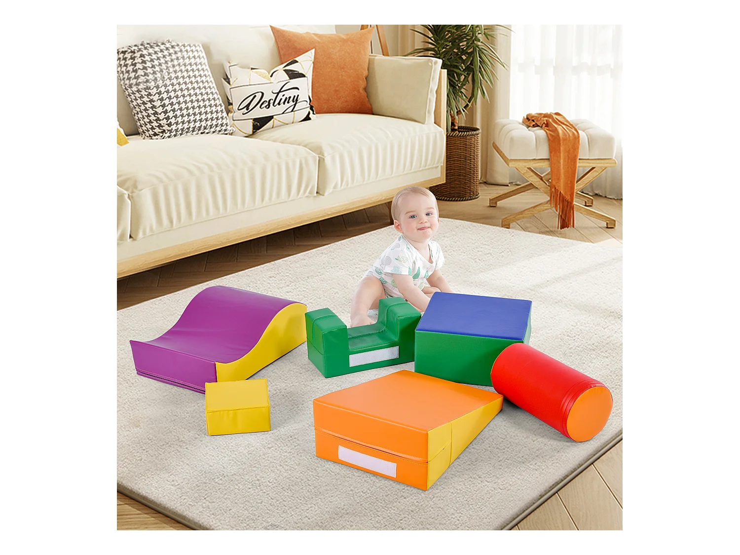 Blocs de mousse 60x40x20cm 6 Pièces Escalier et Toboggan pour Enfants Blocs de Construction Matériel PU couleur
