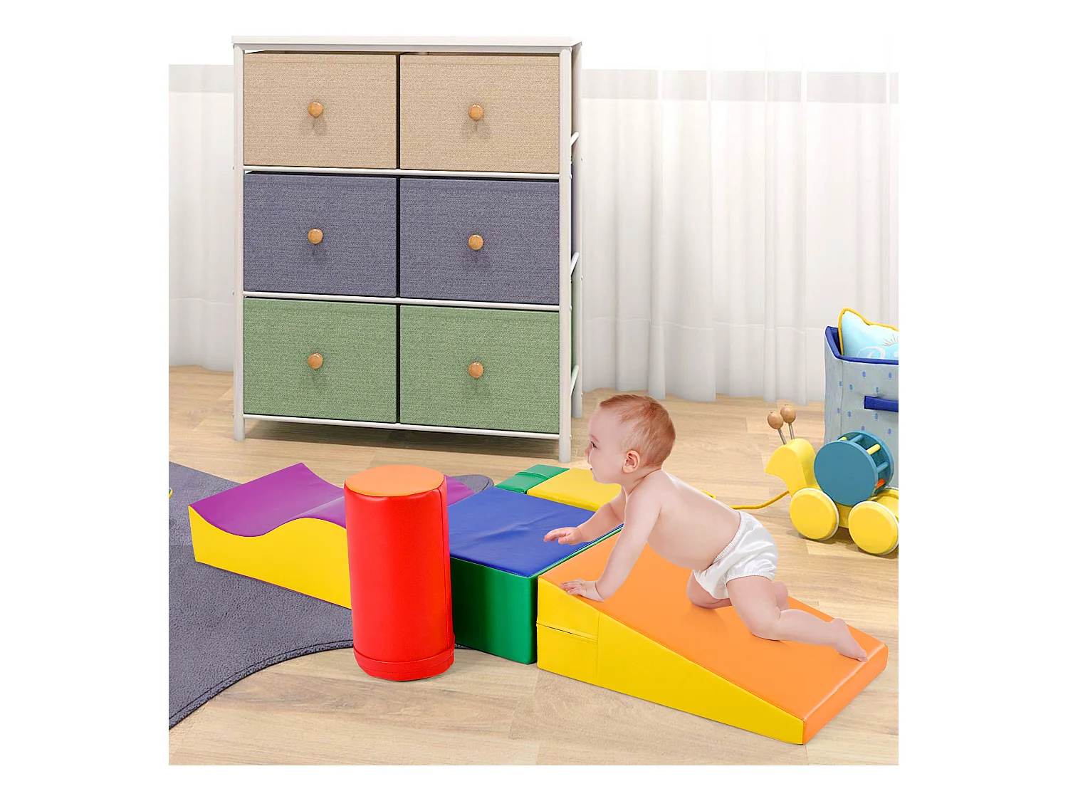 Blocs de mousse 60x40x20cm 6 Pièces Escalier et Toboggan pour Enfants Blocs de Construction Matériel PU couleur