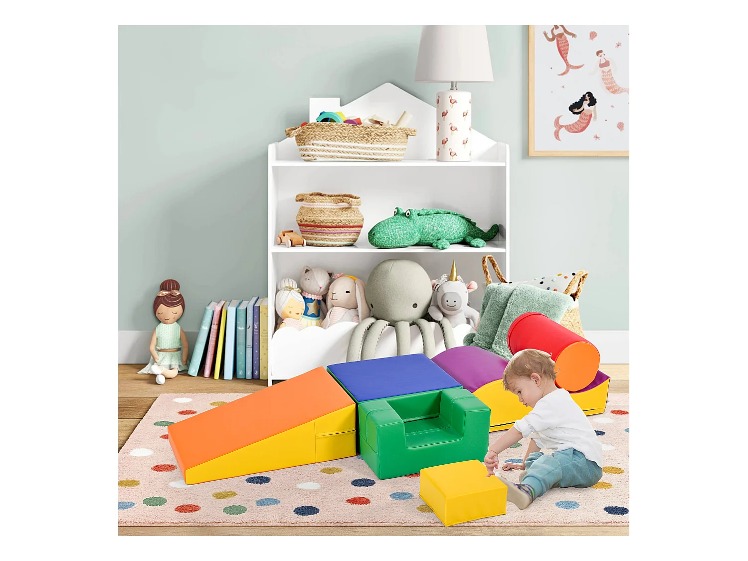 Blocs de mousse 60x40x20cm 6 Pièces Escalier et Toboggan pour Enfants Blocs de Construction Matériel PU couleur