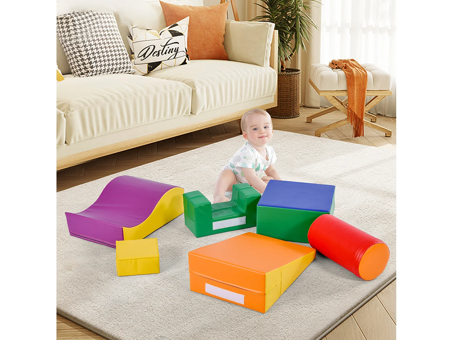 Blocs de mousse 60x40x20cm 6 Pièces Escalier et Toboggan pour Enfants Blocs de Construction Matériel PU couleur