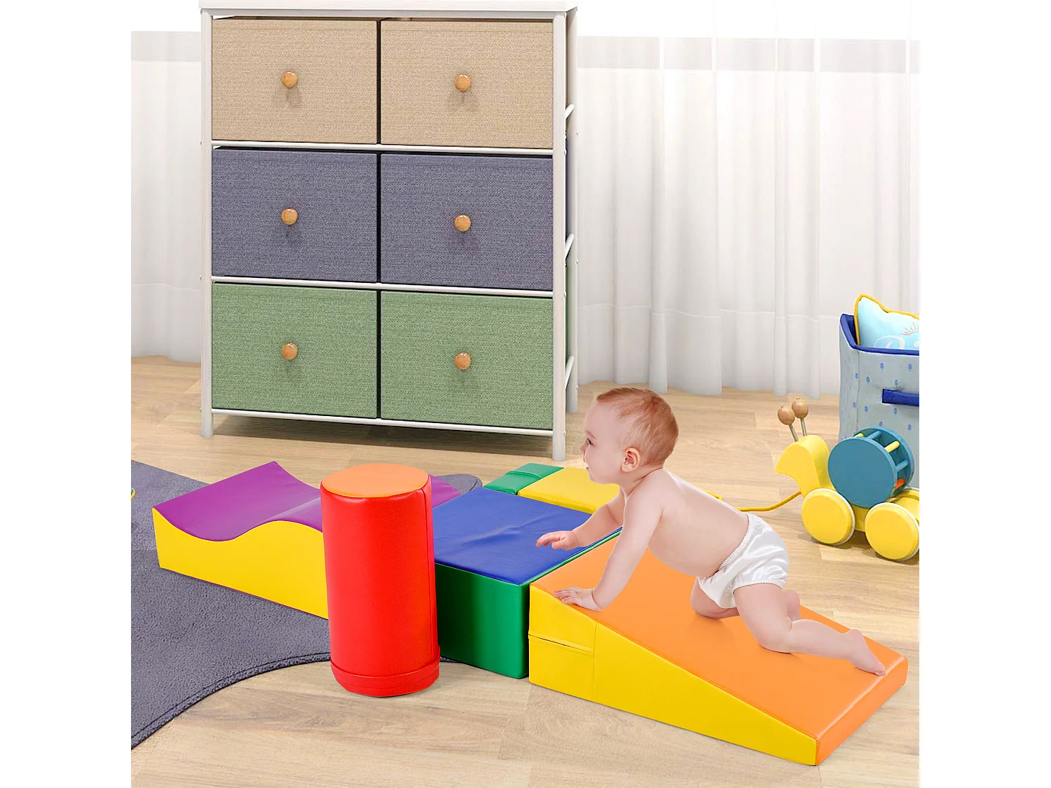 Blocs de mousse 60x40x20cm 6 Pièces Escalier et Toboggan pour Enfants Blocs de Construction Matériel PU couleur