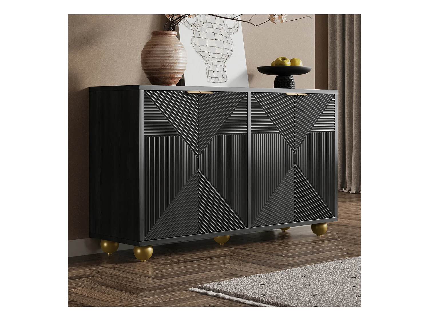 Dressoir 120x35x71,5 cm met verstelbare tussenschotten. Gemaakt van zwart MDF. Voor woonkamer en keuken.