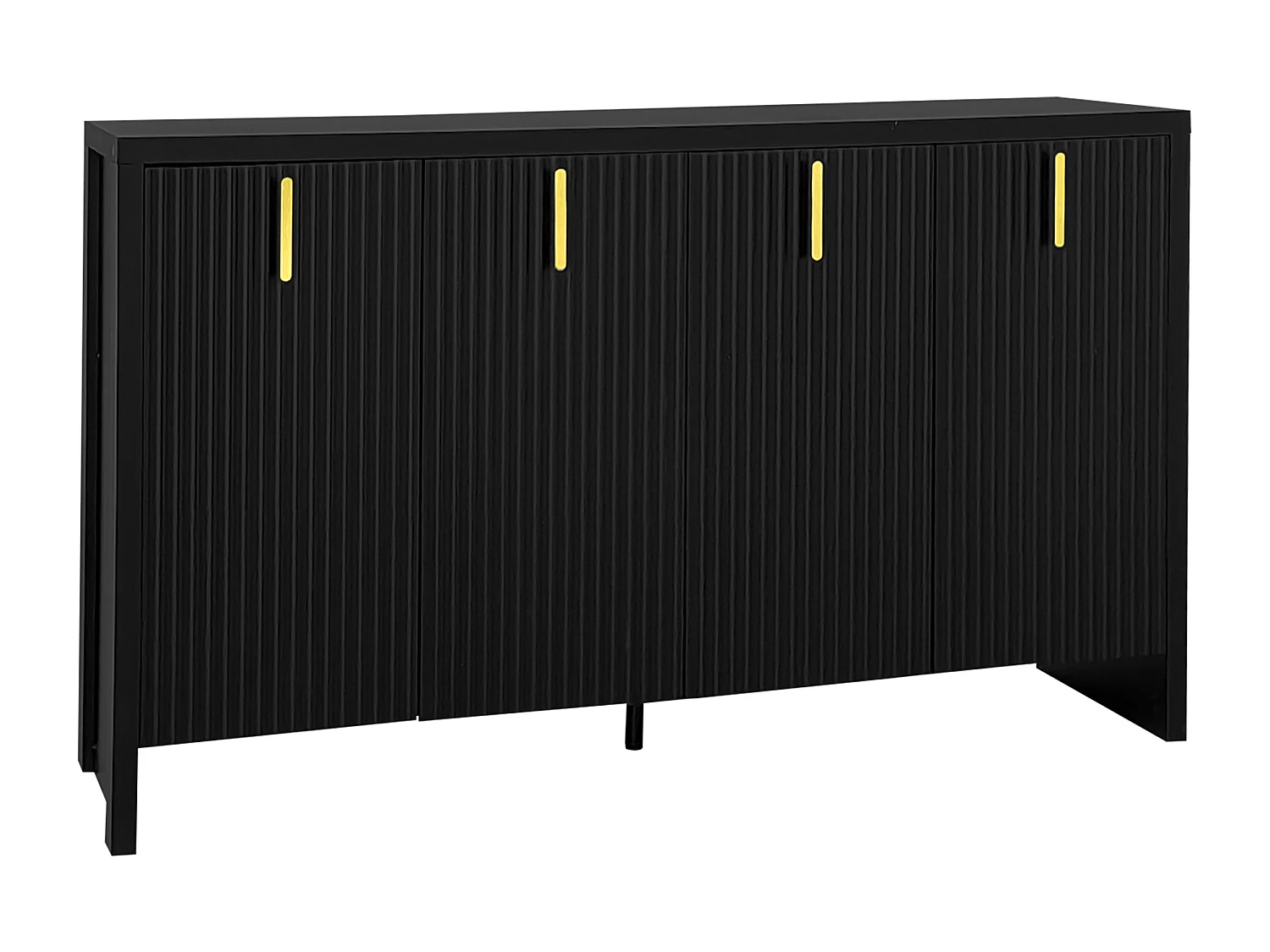 Buffetkast 140x38x80 cm, flexibele opbergruimte met verstelbare planken, 4 deuren, gebeeldhouwde deurpanelen, zwarte spaanplaat