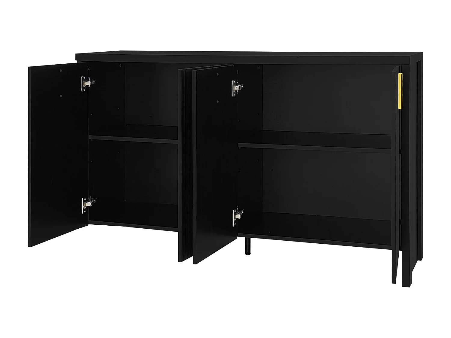 Buffetkast 140x38x80 cm, flexibele opbergruimte met verstelbare planken, 4 deuren, gebeeldhouwde deurpanelen, zwarte spaanplaat