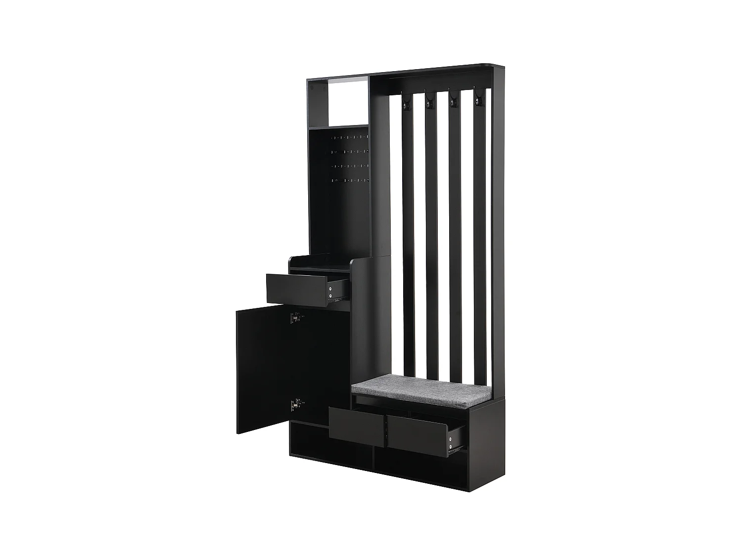 Halmeubelset 100x35x180 met lades en opbergkasten. Gemaakt van zwart MDF, geschikt voor woonkamer en hal.