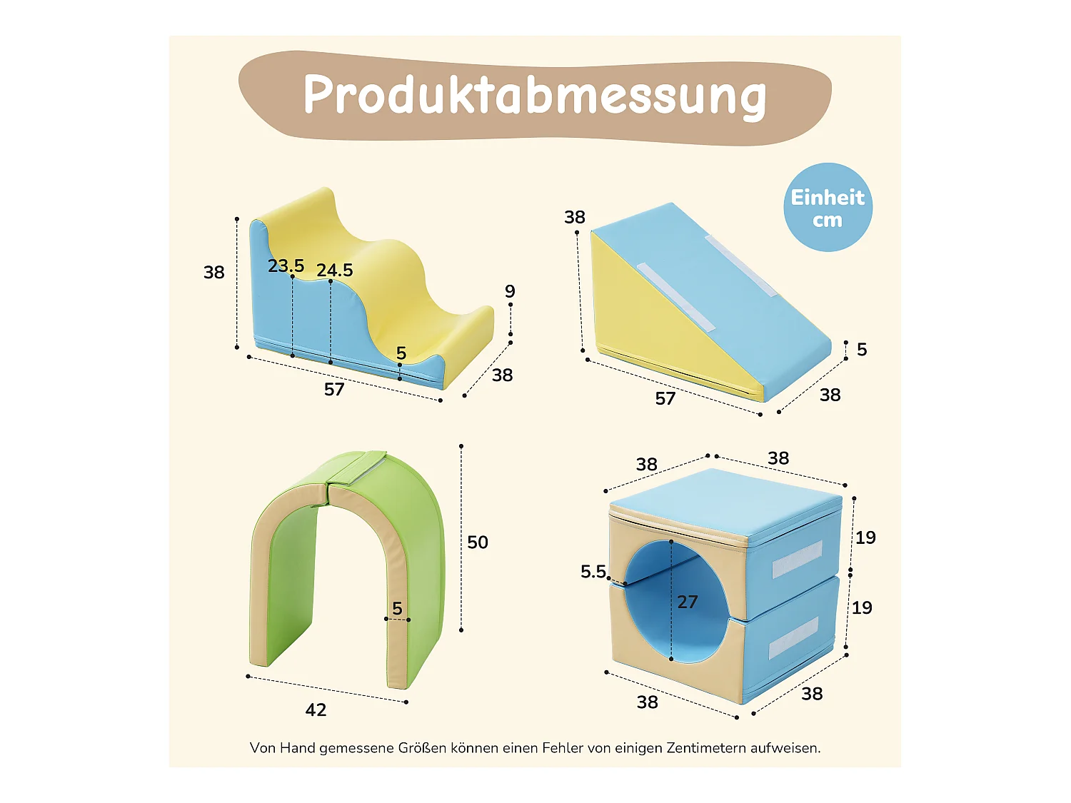 Bouwstenen 93.5x58x40.5cm met 6-in-1 set boog glijbaan en PU verborgen rits brengen Materiaal PU Geel