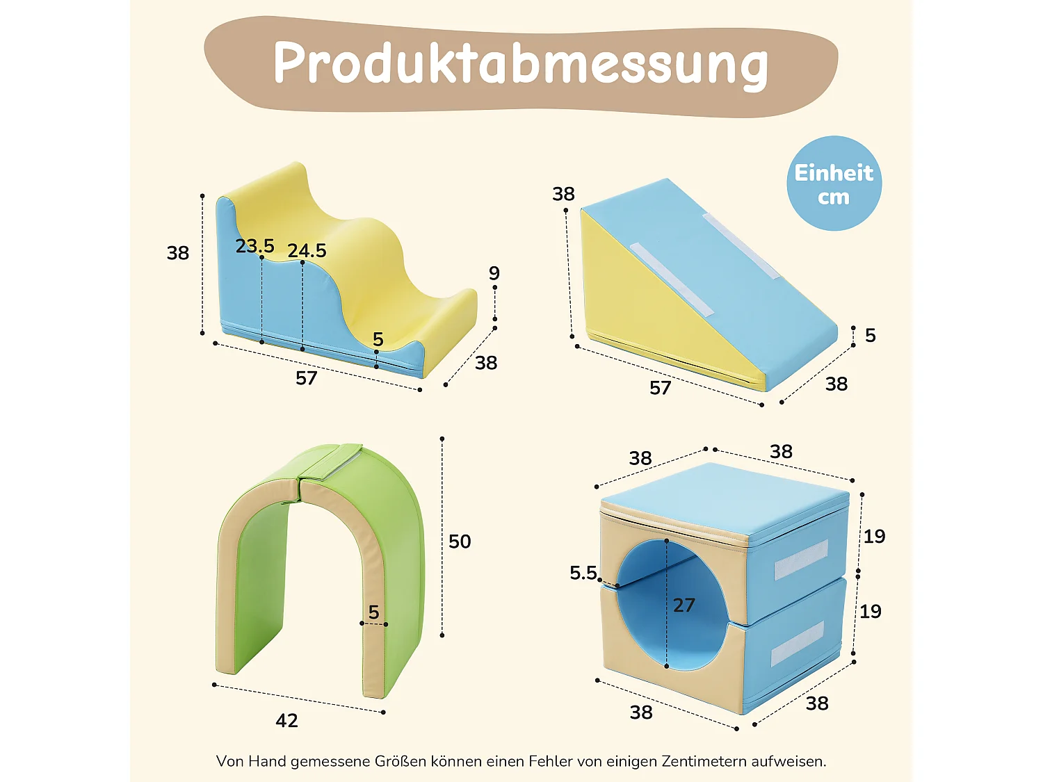 Bouwstenen 93.5x58x40.5cm met 6-in-1 set boog glijbaan en PU verborgen rits brengen Materiaal PU Geel