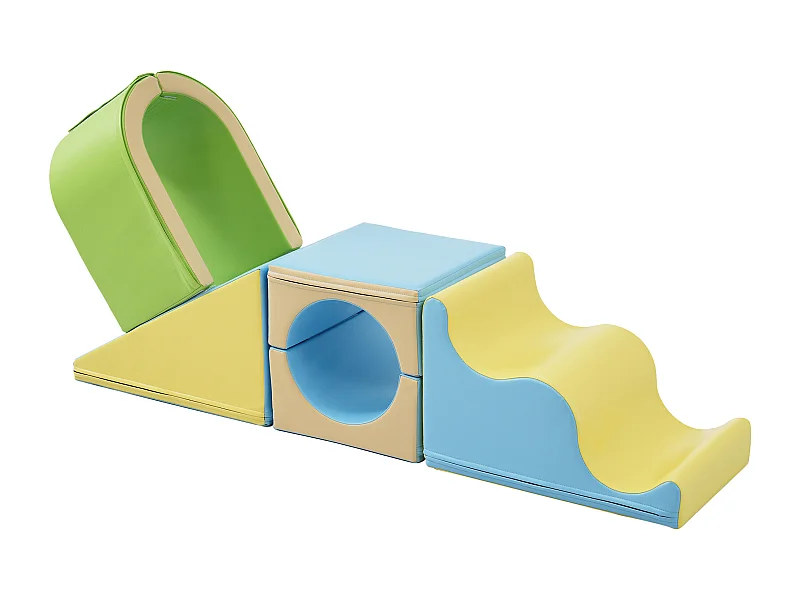 Blocs de motricité 6 en 1, arche à ramper, marches ondulées, surface facile à nettoyer, PU jaune