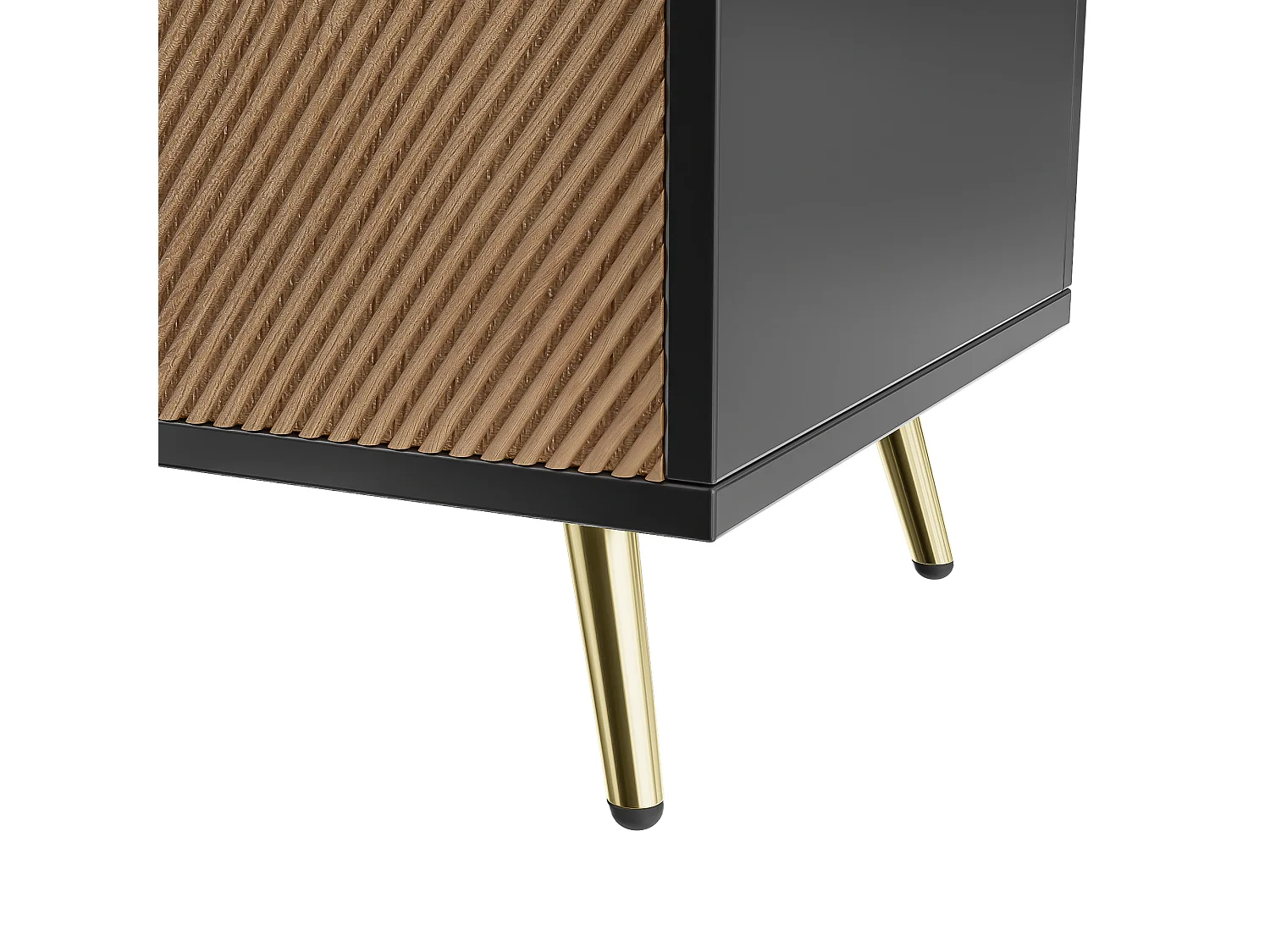 Buffet 160x40x75 cm avec casiers MDF et panneaux de particules noir et couleurs naturelles pour salon et cuisine