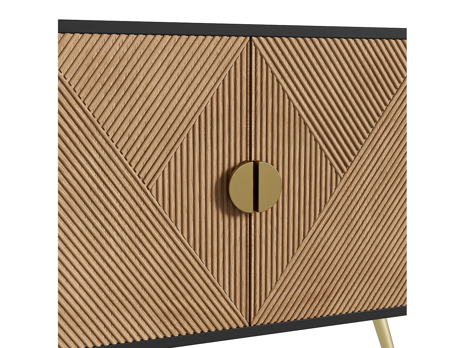 Buffet 160x40x75 cm, 4 portes, charnières soft close, poignées dorées brossées, MDF et panneaux de particules, noir et bois