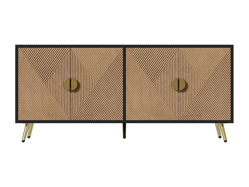 Dressoir 160x40x75 cm met MDF en spaanplaat planken in zwart en natuurlijke kleuren voor woonkamer en keuken
