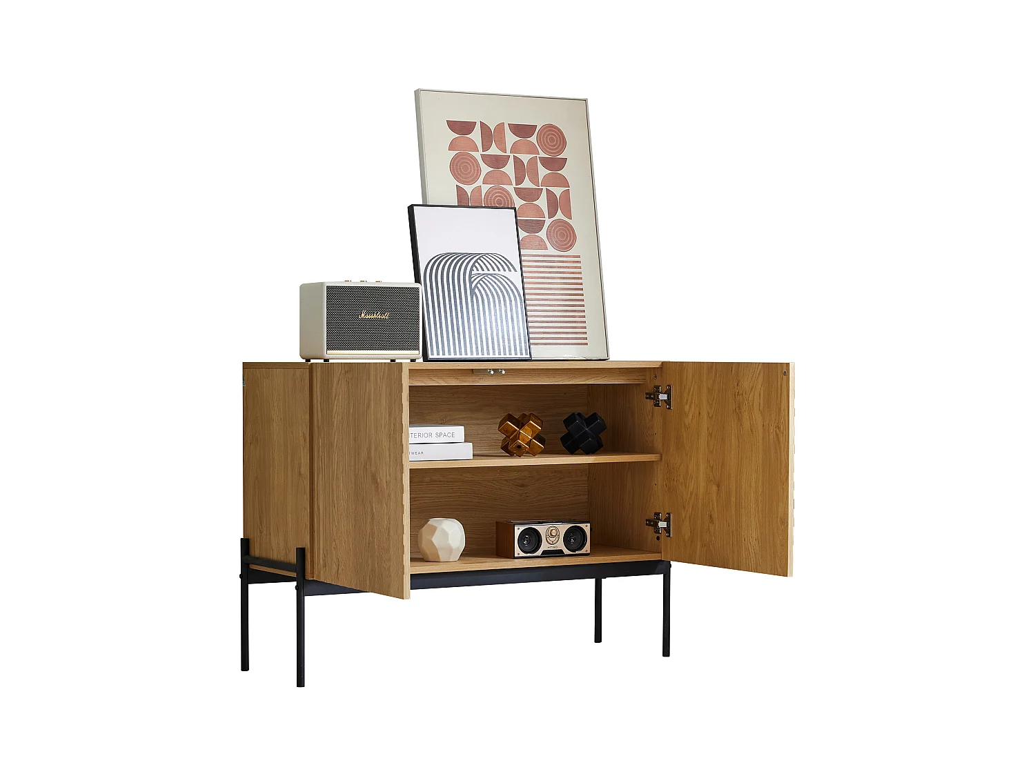 Buffet 100x40x75 cm avec placards de rangement à deux portes panneaux de particules Couleur naturelle pour salon