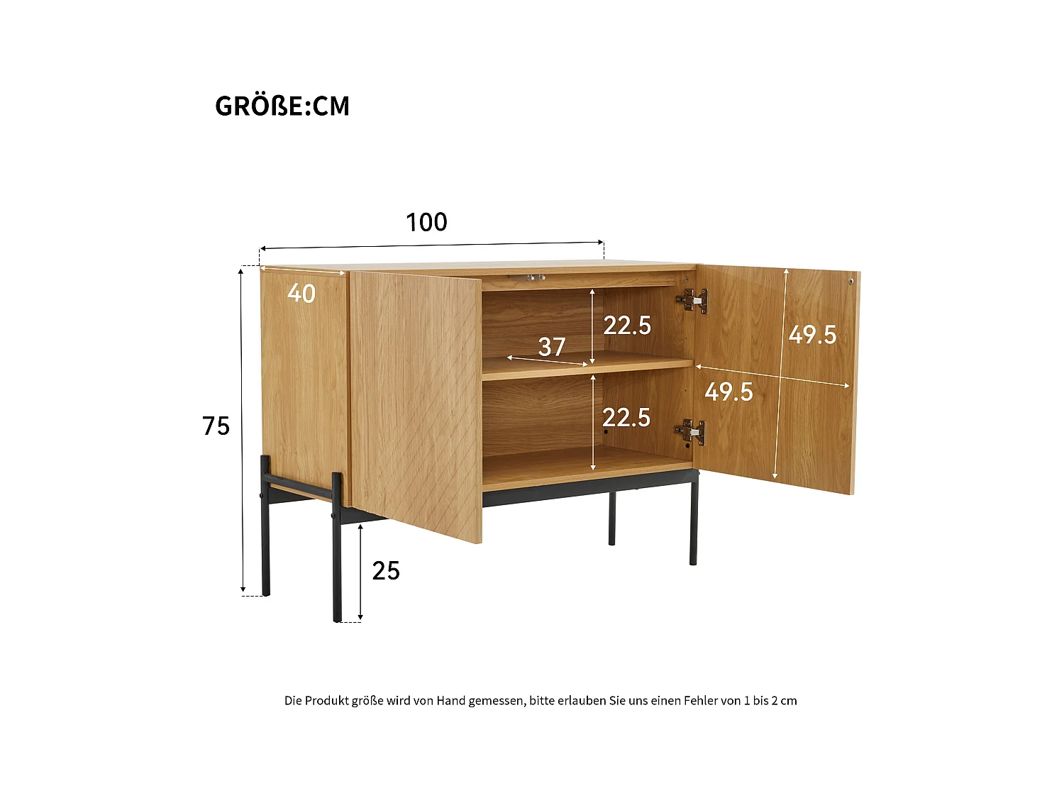 Buffet 100x40x75 cm avec placards de rangement à deux portes panneaux de particules Couleur naturelle pour salon