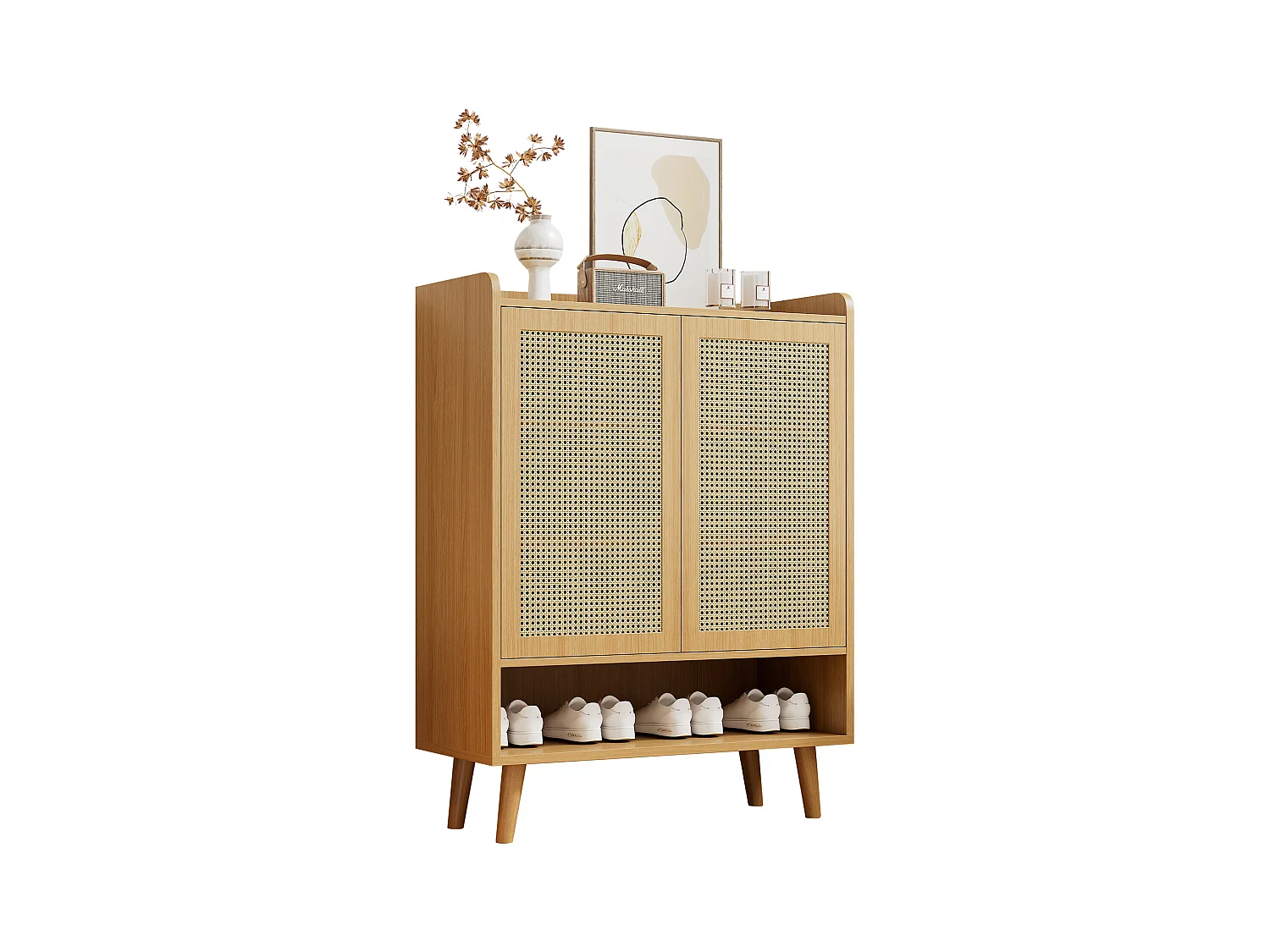 Schoenenkast 79,8x34,8x105,2 cm met vijf legplanken, naturelkleurig spaanplaat, voor woonkamer