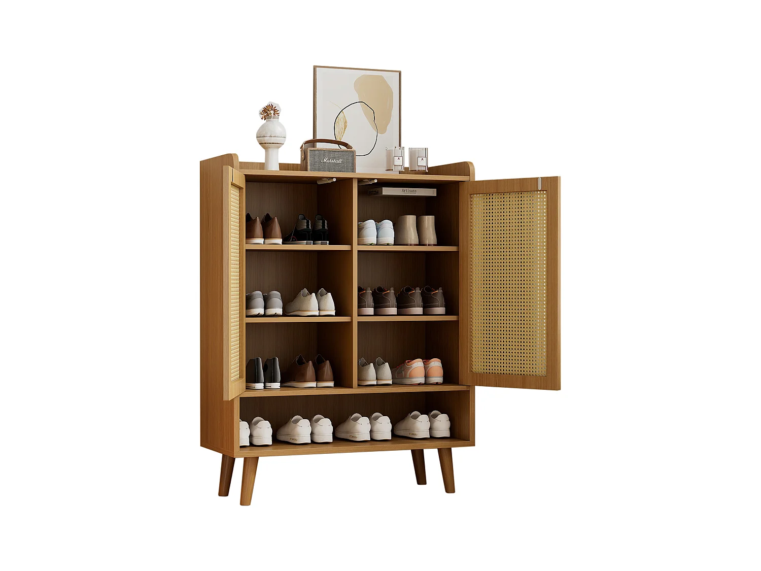 Schoenenkast 79,8x34,8x105,2 cm met vijf legplanken, naturelkleurig spaanplaat, voor woonkamer