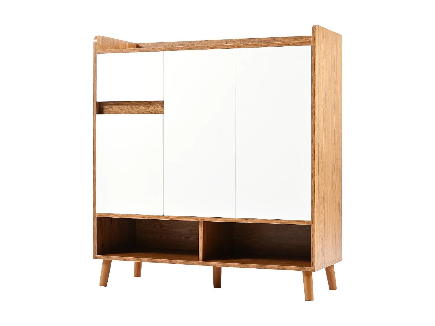 Schoenenkast 90x35x99 cm, verstelbare scheidingswanden, grote opbergcapaciteit, spaanplaat, wit en naturel