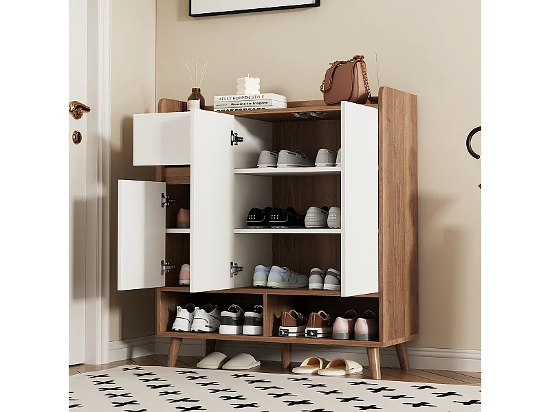 Schoenenkast 90x35x99 cm met verstelbare planken, spaanplaat, natuurlijke kleur, voor woonkamer