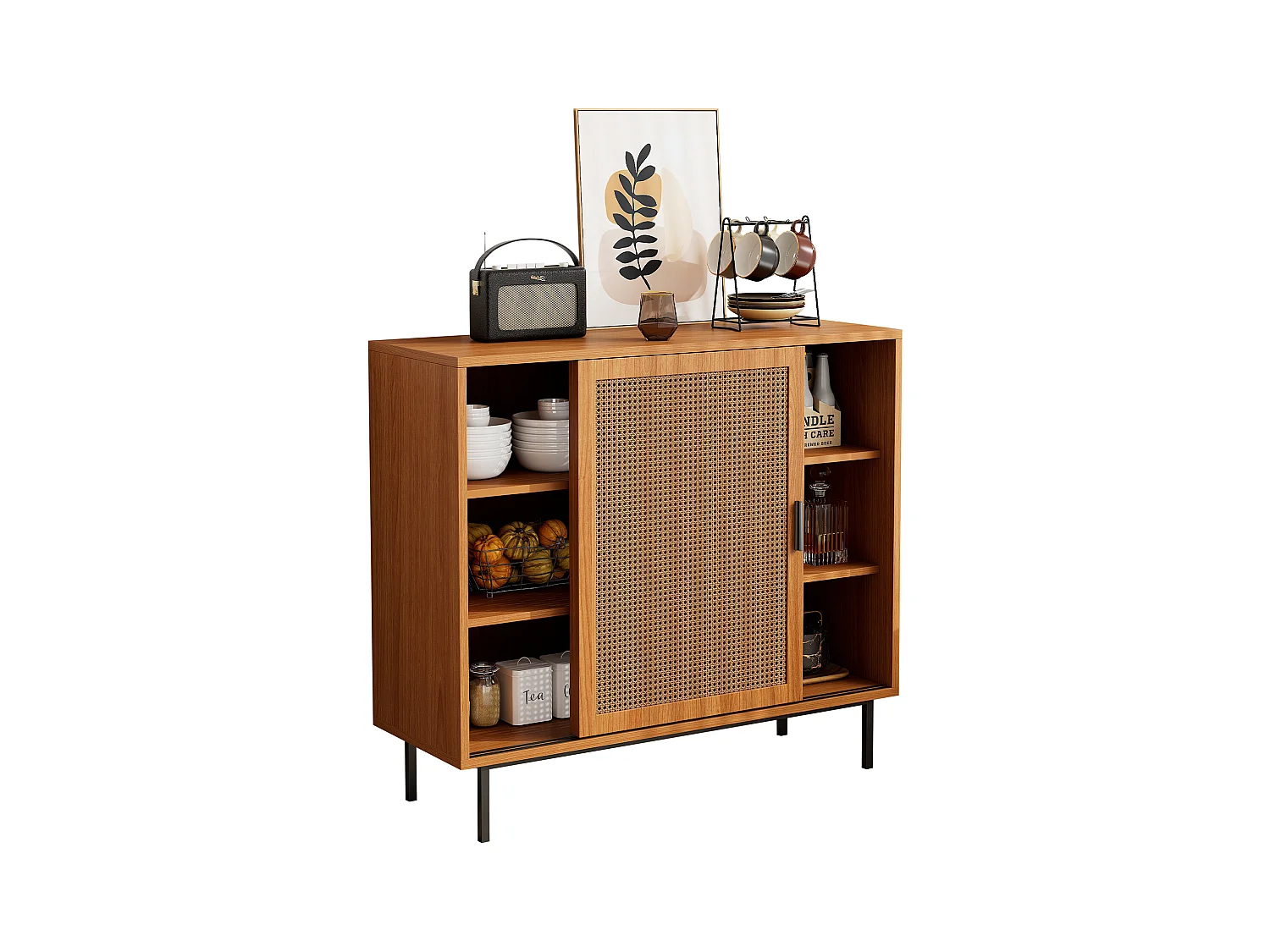 Buffet 100x37x90 cm avec des séparateurs et des tiroirs réglables panneaux de particules couleur naturelle pour salon