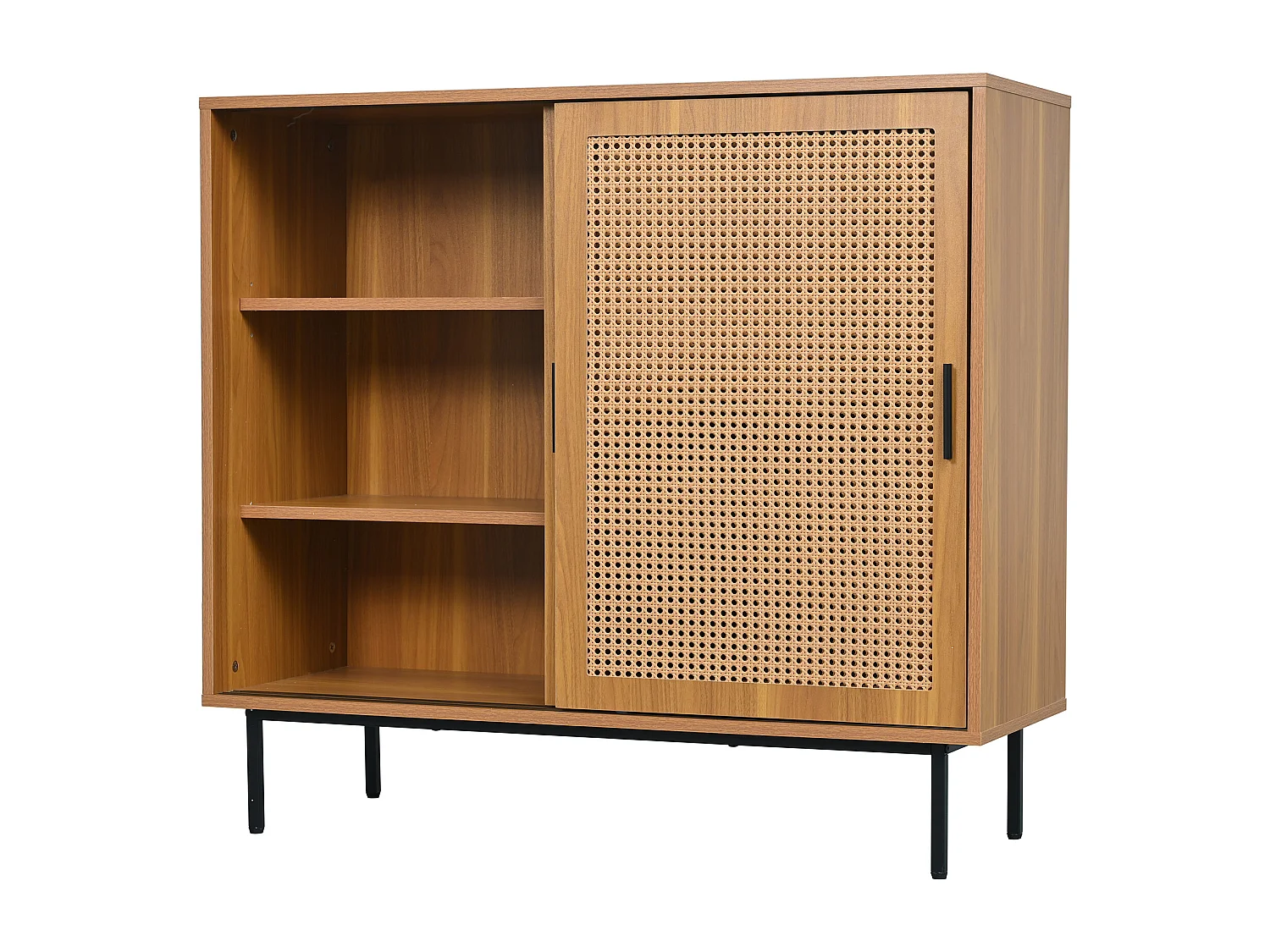 Opbergbuffet 100x37x90 cm, 2 schuifdeuren, 3 planken, stabiele structuur, spaanplaat, noten