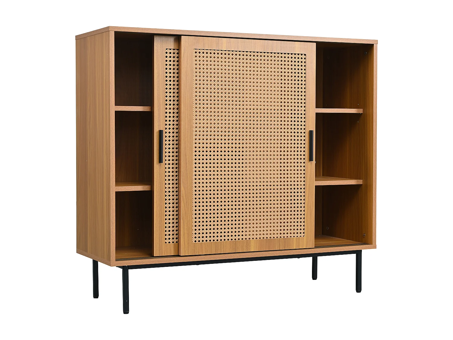 Opbergbuffet 100x37x90 cm, 2 schuifdeuren, 3 planken, stabiele structuur, spaanplaat, noten