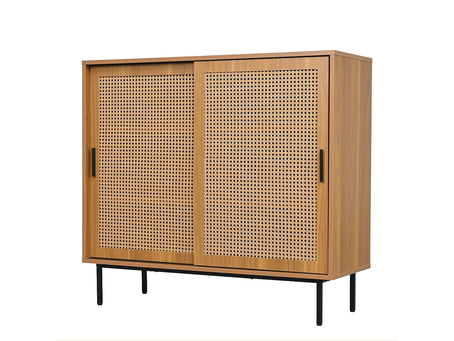 Opbergbuffet 100x37x90 cm, 2 schuifdeuren, 3 planken, stabiele structuur, spaanplaat, noten