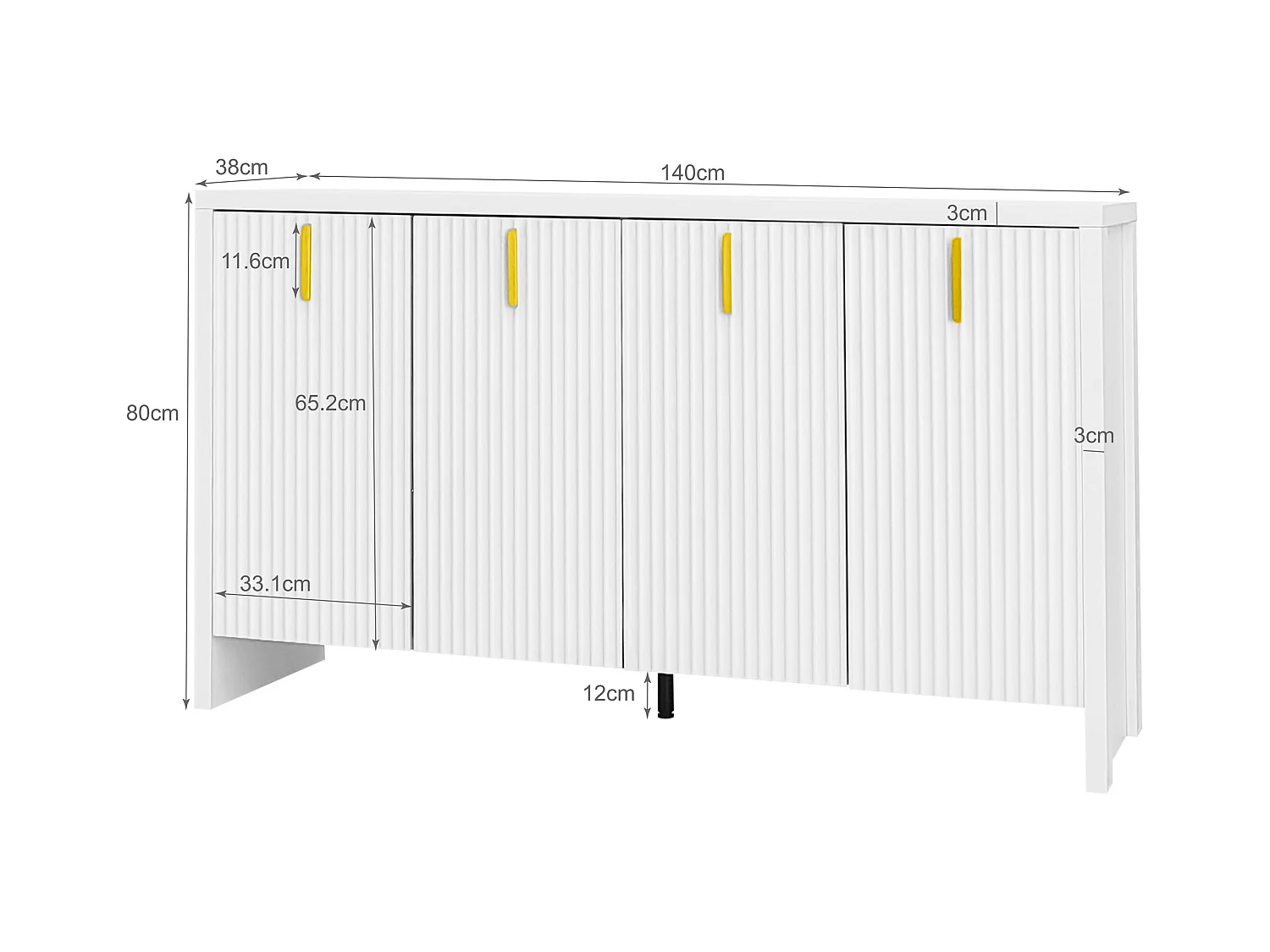 Dressoir 140x38x80 cm met verstelbare en uitneembare tussenschotten van witte spaanplaat voor de eetkamer