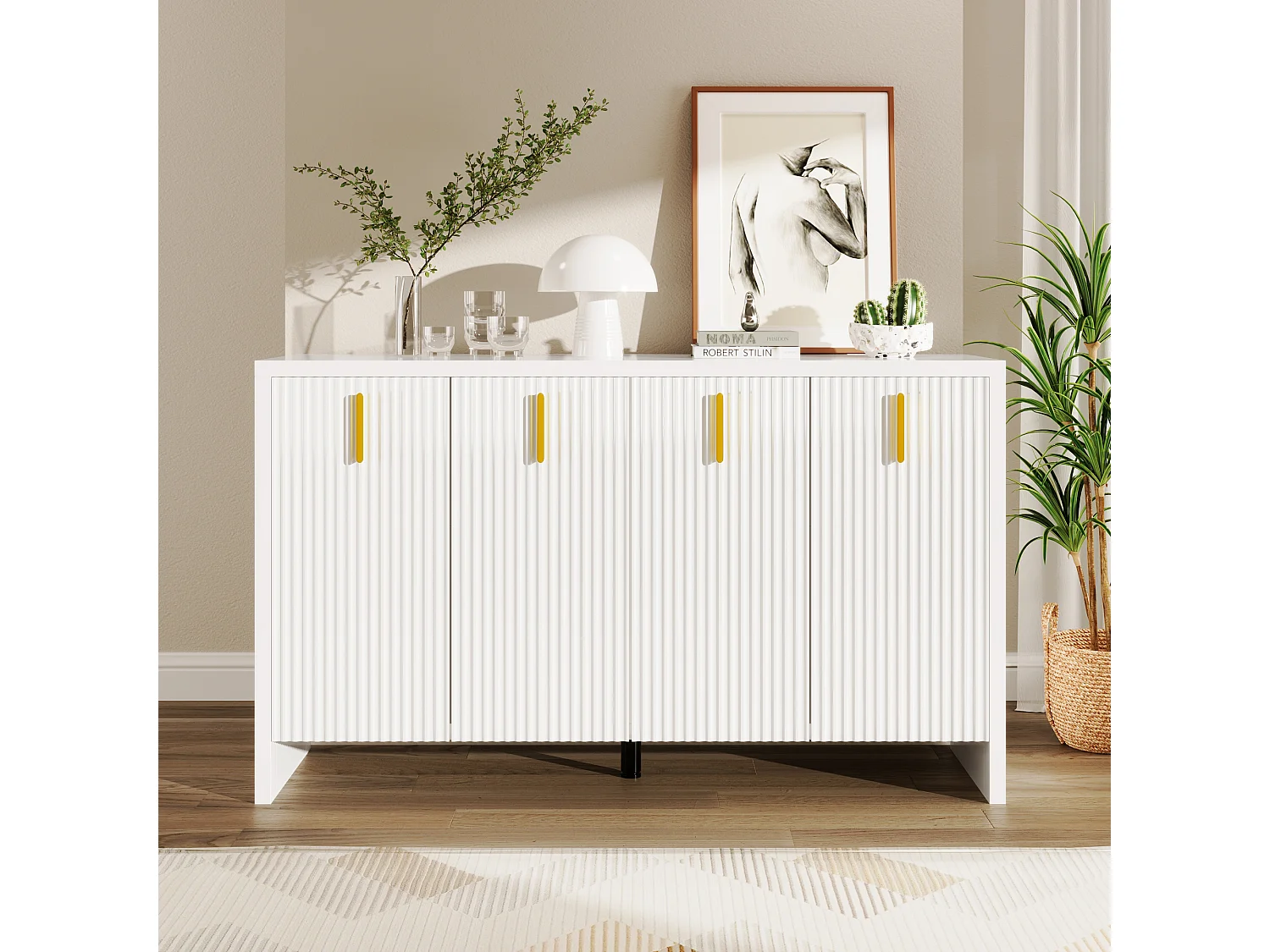 Buffetkast 140x38x80 cm, flexibele opbergruimte, verstelbare planken, kwaliteitsbeslag, spaanplaat, wit